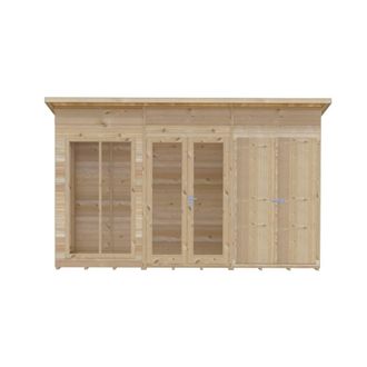 Shires Lela 12x4 Summerhouse including Storage - L125.8 x W357 x H229.9 cm in Light Brown