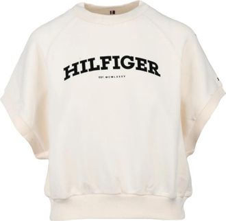 Tommy Hilfiger Cropped Sweatshirt - Dames - Sweatshirts - Wit - M - Katoen - Hoodies & sweatvesten