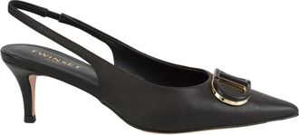 Twinset Slingback Oval T - Dames - Pumps - Zwart - 36 EU - Leer - Schoenen