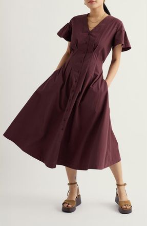 Seasalt Cornwall Kerthen Woods Organic Cotton Button-Up Midi Dress in Cacao at Nordstrom, Size 14