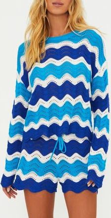 Beach Riot Beach Wavy Stripe Pointelle Cover-Up Sweater in Riviera Waves at Nordstrom Rack, Size Small