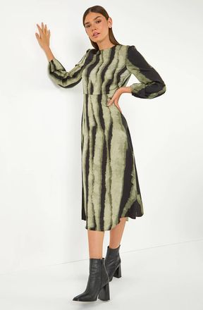 Roman Shadow Stripe Print Midi Dress