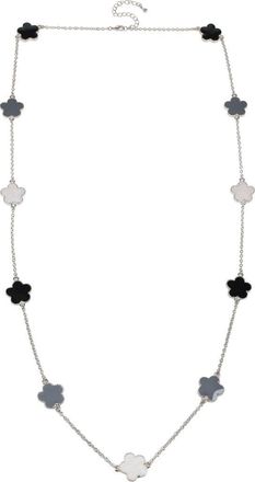Jardin Tri-Tone Clover Station Chain Long Necklace in White Black /Silver at Nordstrom Rack, Size 36