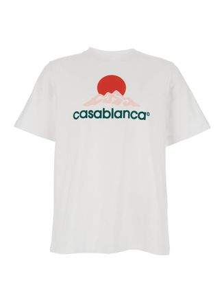 Casablanca White Crewneck T-Shirt With Logo On The Front In Cotton Man