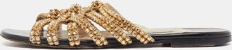 Gina Gold Crystal Embellished Leather Flat Slides