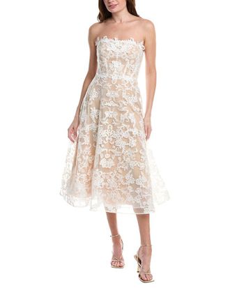 Marchesa Strapless Corded Midi Dress