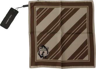 Dolce & Gabbana Brown Stripes Dg Logo Square Mens Handkerchief Scarf Silk