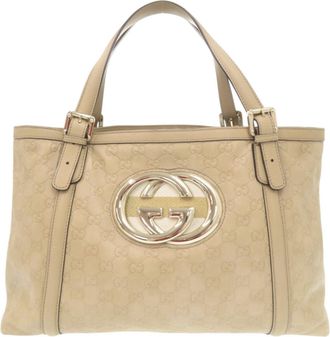 Gucci Beige Leather Handbag Tote Bag (Pre-Owned)