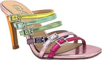 Ex&eacute; Womens Victoria Strap Crystal Buckle Heels In Multi
