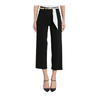 Elisabetta Franchi Cropped Wide Jeans with Chain Belt - female - Elisabetta Franchi - Cropped Jeans - Black - W28 - Jeans