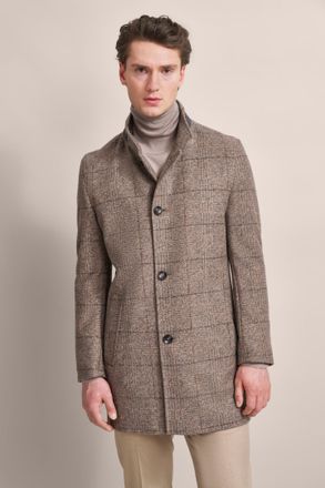 Bugatti Kurzmantel BUGATTI, Herren, Gr. 102, beige, 49% Polyester, 21% Polyacryl, 18% Wolle, 12% Baumwolle, kariert, slim fit, normaler Saum, M&auml;ntel Kurzmante