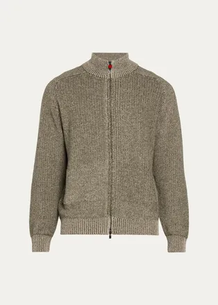 Kiton Mens Wool & Cashmere Mouline Full-Zip Cardigan