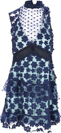 Self Portrait Sleeveless Ruffled Dress in Blue Polyester