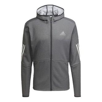 adidas Mens adidas Hooded Stripe Zipper Jacket Gray HC3061