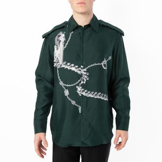 Burberry Knight Hardware Print Silk Shirt, Size X-Small