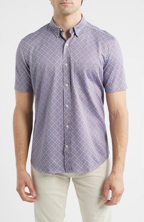 Johnston & Murphy XC Flex Ascend Short Sleeve Button-Up Shirt in Burgundy Diamond Grid at Nordstrom, Size Xxx-Large