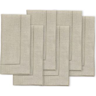 Solino Home Linen Dinner Napkins Set of 6, 20 x 20 Inch for Dining Table, Holiday and Everyday Table Decor - Classic Hemstitch in Natural at