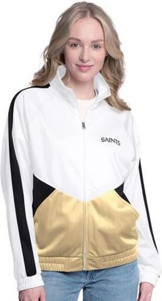 G-III 4Her by Carl Banks Womens G-III 4Her by Carl Banks White/Black New Orleans Saints Rally Rhinestone Full-Zip Track Jacket at Nordstrom, Size Xx-Large