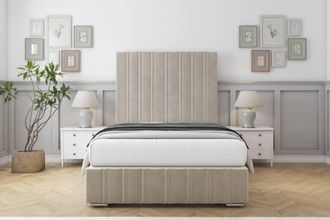 Sloomy Langston Plush Deep-Sided Bed Frame With 50 Upholstered Headboard in Cream | Size: Super King