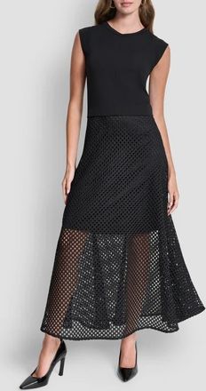 DKNY Fauchet Mixed Media Maxi Dress in Black/black at Nordstrom, Size X-Large