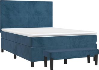 vidaXL Cama Box Spring Con Colch&oacute;n Terciopelo Azul Oscuro 140x190 Cm Vidaxl