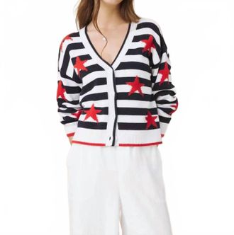 Splendid Liberty Cardigan In White/navy/firework