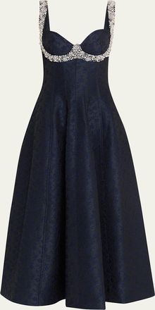 SIMKHAI Charlotte Beaded Floral Jacquard Midi Dress