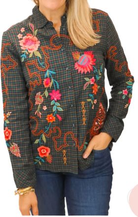 Johnny Was Nylah Button Down In Green Plaid