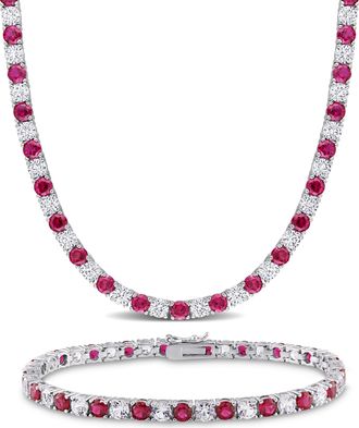 Mimi & Max 47 1/2ct TGW Created Ruby and White Sapphire Necklace and Bracelet Set Sterling Silver