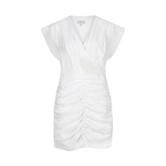 Dante6 Darcy Drapey V-Neck Mini Jurk - Dames - Jurken - Wit - Maat: M Viscose