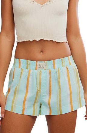 Free People Day To Day Mini Boxer Pajama Shorts in Turquoise Combo at Nordstrom, Size X-Small