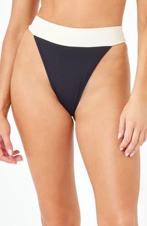 L*Space Lola Bitsy High Cut Bikini Bottoms in Black/Cream at Nordstrom Rack, Size X-Small
