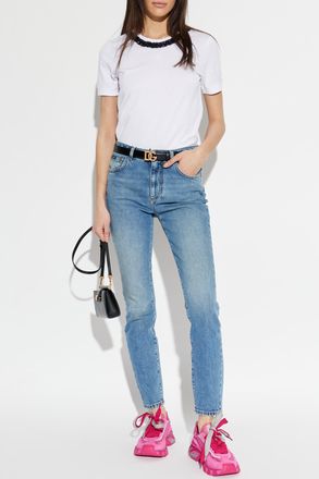 Dolce & Gabbana T-shirt With Lace Insert At The Neckline, Womens, White