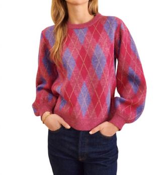 John & Jenn Diamond Long Sleeve Sweater In Purple
