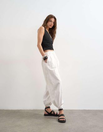 Topshop Pantaloni a palloncino bianchi-Bianco
