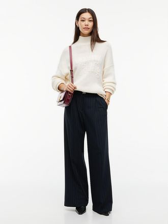 Tommy Hilfiger Womens Pleated Stretch Twill Wide Leg Pant - Navy Pinstripe - 4