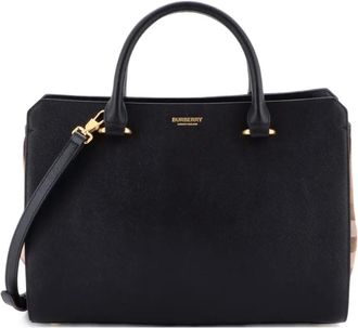 Burberry Banwell Leather and House Check Canvas Small tote bag - Zwart