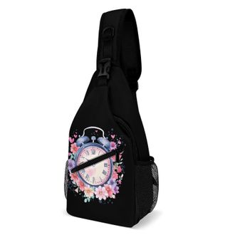Generic Vintage Clock Flower Unisex Shoulder Bags Casual Crossbody Chest Bag Sling Backpack for Hiking Cycling Travel