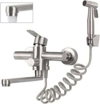OEM Grifo De Cocina Mural, Grifo Mezclador Mural Con Rociador, Grifo Mezclador Giratorio De 360&deg;, Ca&ntilde;o Giratorio De 23 Cm, Acero Inoxidable Cepillado