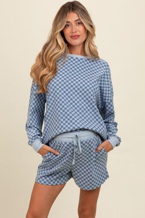 Pinkblush Checkered Plaid Pullover Shorts Set in Blue at Nordstrom, Size X-Large