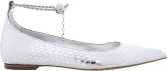 Ferragamo Ferragamo Snake-Embossed Pointed-Toe Ballet Flats, Size 7 C