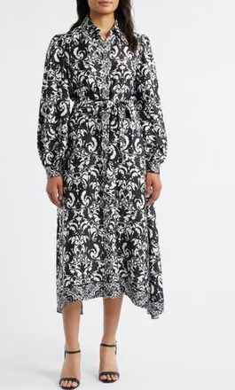 Julia Jordan Scroll Print Long Sleeve Shirtdress in Black Ivory at Nordstrom Rack, Size 12