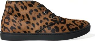 Dolce & Gabbana Leopard Print Mid-Top Sneakers Schoenen - Heren - Veterlaarzen - Veelkleurig - 40 1/2 EU - Leer - Schoenen
