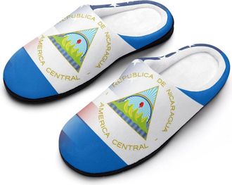 Generic U.S.A And Nicaragua Flag Mens House Slippers Memory Foam Washable Cotton Slip on Home Shoes