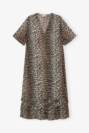 Ganni Leopard Chiffon Maxi Dress - Size 32 Mixed