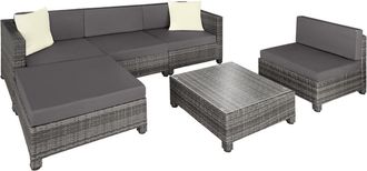 TecTake Conjunto de rat&aacute;n para 4-5 personas resistente con cojines, gris