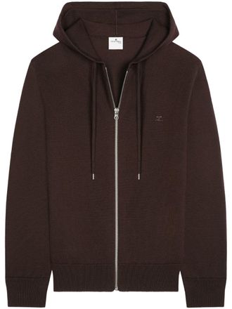 Courr&egrave;ges zipped wool hoodie - Brown