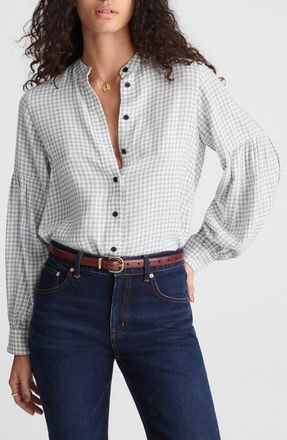 Madewell Band Collar Flannel Button-Up Shirt in Winter White at Nordstrom, Size Large