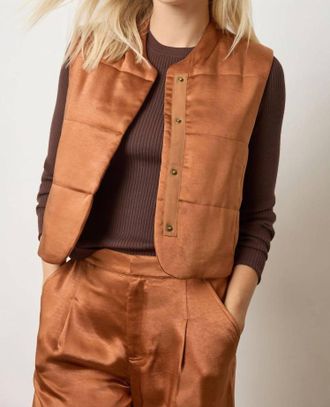 Lilla P Satin Quilted Vest In Copper