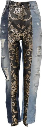 Dolce & Gabbana Multicolor Patchwork Tapered Denim Jeans - Dames - Slim Fit Jeans - Veelkleurig - XS - Denim - Jeans
